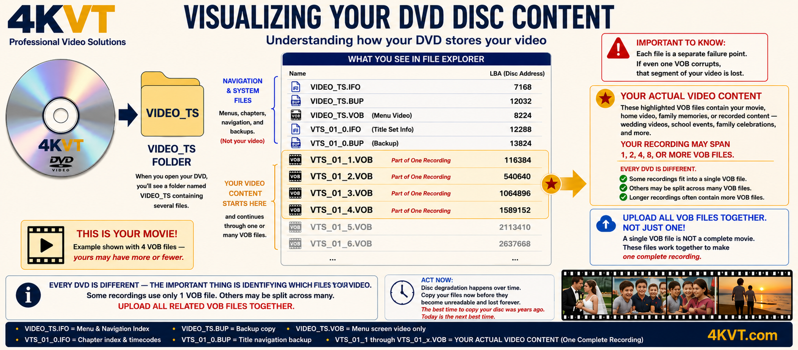 Visualizing Your DVD Disc Content — Understanding how your DVD stores your video, file structure diagram showing VIDEO_TS folder, VOB files, and how your recording is split across multiple files