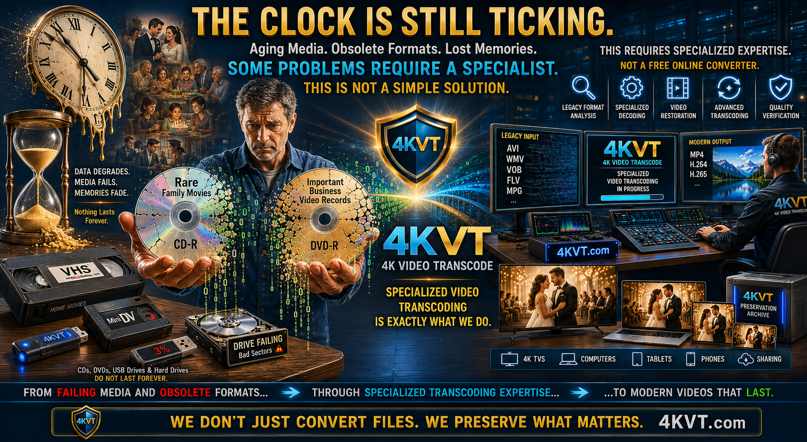 The Clock Is Still Ticking — Aging Media, Obsolete Formats, Lost Memories. 4KVT Specialized Video Transcoding.