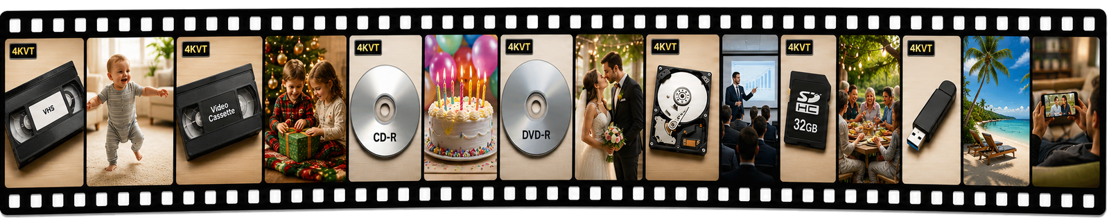 4KVT Legacy Media To Memories Timeline — VHS, Video Cassette, CD-R, DVD-R, Hard Drive, USB, SD Card